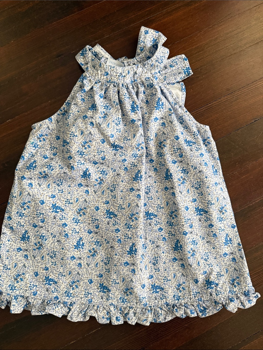 Bella bliss Blue Floral Ruffle-Hem Sleeveless top